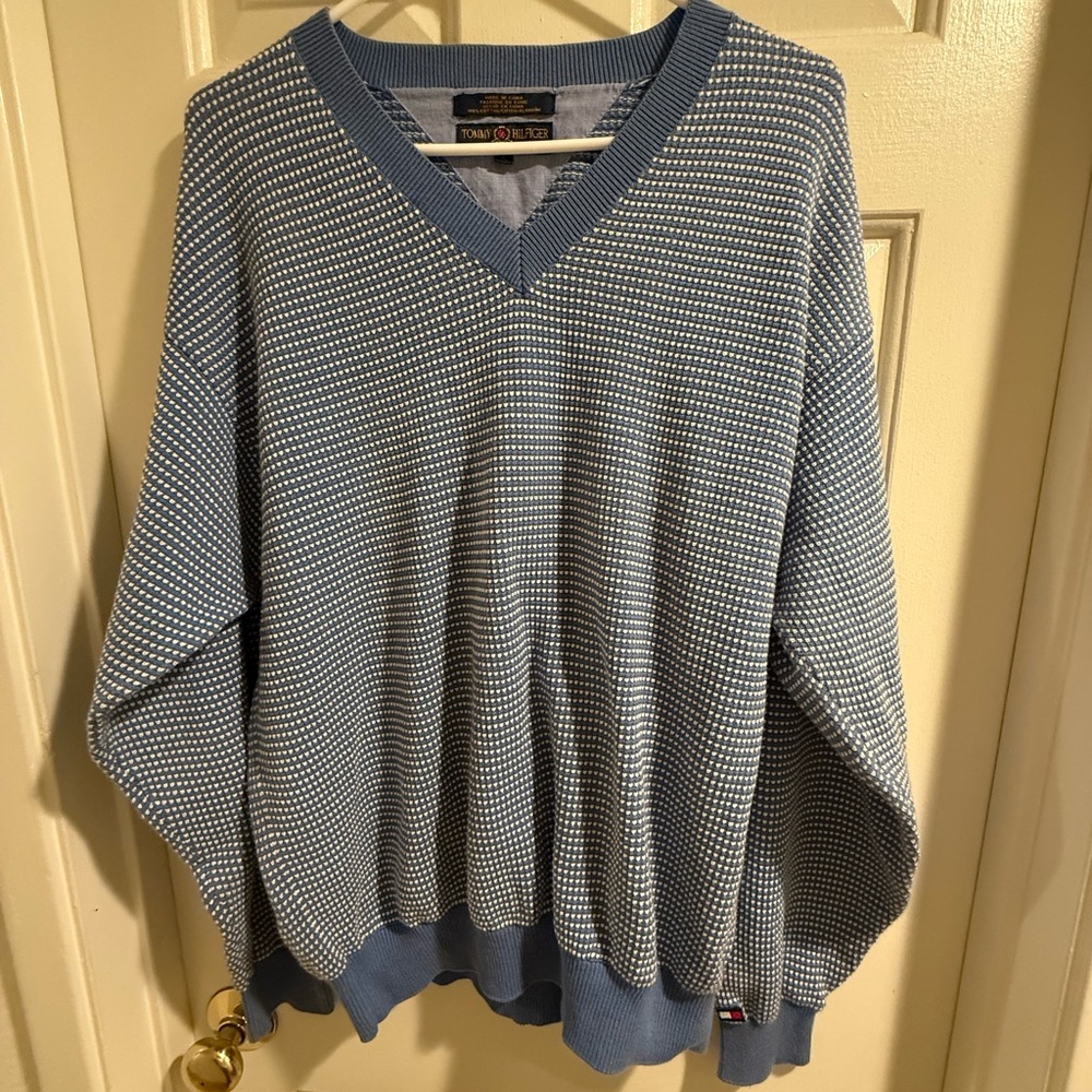 Vintage Tommy Hilfiger Blue V-Neck Men's Sweater